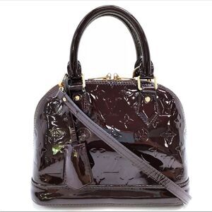 Auth Louis Vuitton Purple Amarante Monogram Vernis Leather BB Alma 2way Satchel